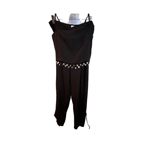 Jason Wu Sz 10 Black 2pc Linen Crop Top w Beads Wide Leg Pants NWT $425 - Picture 1 of 8